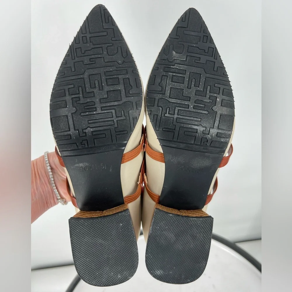 JEVA JOSS MARY JANE FLATS IN BUTTER SOFT VANILLA VEGAN LEATHER NWOT‎